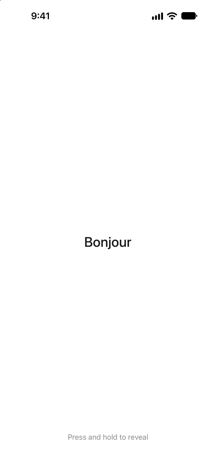 A Madeleine card showing the French word Bonjour, its meaning still hidden